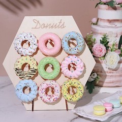 13″ NATURAL Donut Wall Hexagon Wooden Board DESSERT HOLDER Party Decorations