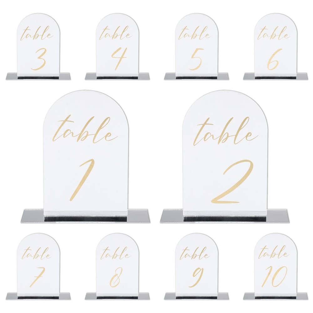 Arch Table Numbers 1-10 6″x4″ Acrylic Sign with Stand Single-Sided Mirror/Gold