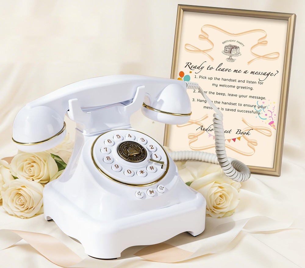 RetroVox Audio Guest Book Wedding Phone Guestbook and White & Sign Holder E