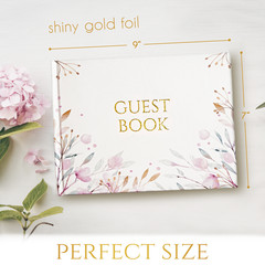 Guest Book Set Include Gold Pen and Corner Stickers Floral Design Sign-In Album