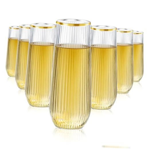 Lueumxc 48 Pack Plastic Champagne Flutes, 9 Oz Ribbed 48pack Gold Rim Ribbed