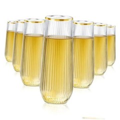 Lueumxc 48 Pack Plastic Champagne Flutes, 9 Oz Ribbed 48pack Gold Rim Ribbed