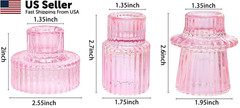 Vixdonos Pink Candlestick Holders Set of 3 Glass Candle 3 Pcs,