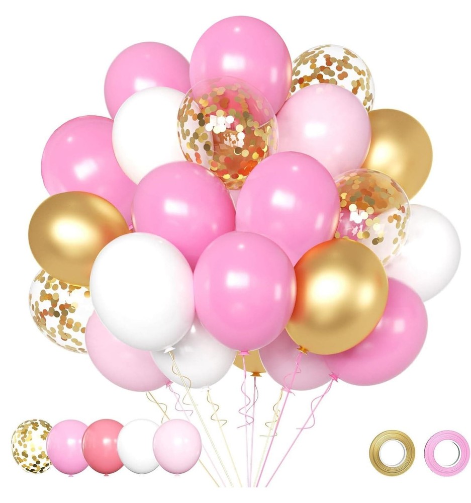 Pink and Gold Balloons Set, 50pcs 12 inch White Latex