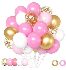 Pink and Gold Balloons Set, 50pcs 12 inch White Latex