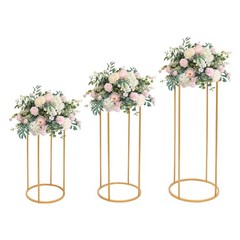 A Set of 3 Cylindrical Flower Racks Gold Party Decor Stand Metal Flower Holder