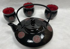 New Black Glossy Chinese Wedding Tea Set Double Happiness 囍 Teapot + 4 Cups