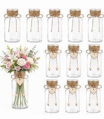 Wedding Mason Jar Vase Centerpieces Set, Clear Glass w/ Twine Heart, 6.3in