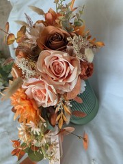 Rustic Orange Bridal Cascade Bouquet Artificial Silk Flowers