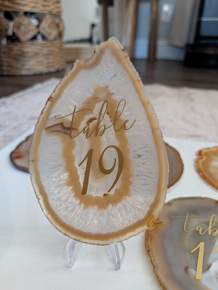 Agate Wedding Table Numbers Set Polished Finish Mixed Colors Centerpiece