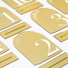 Gold Mirror Arch Wedding Table Numbers 1-10 with Stand, 10 Pack 5×7 Inch Mirr…