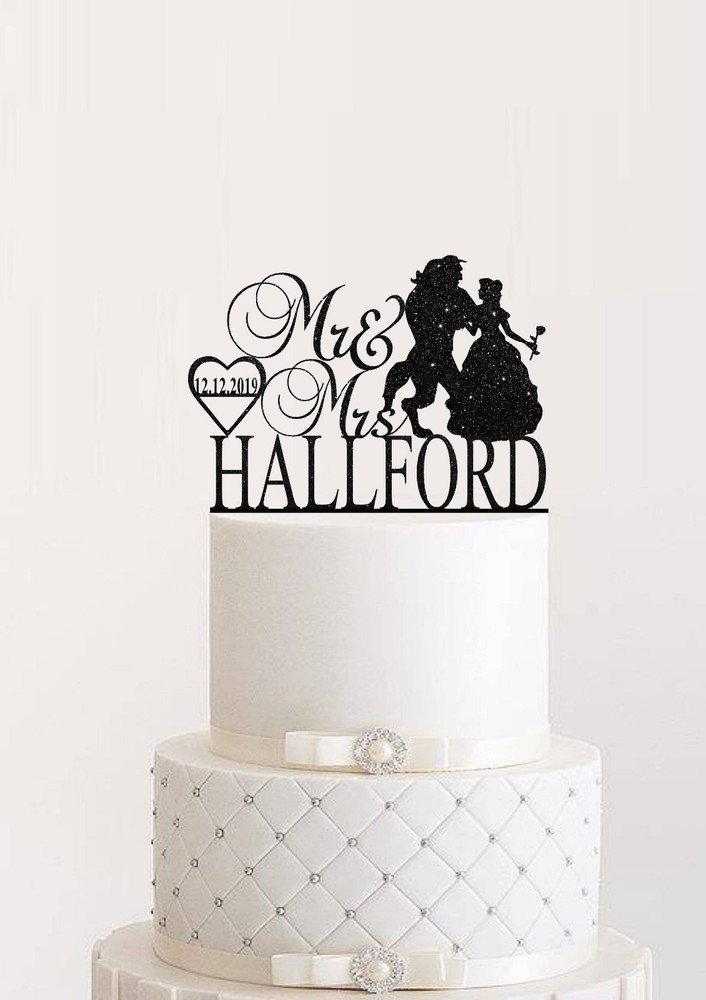 Beauty And Beast Wedding Cake Topper Mr & Mrs With Last Name