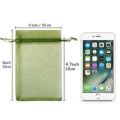 100pcs Organza Drawstring Bags 4 x 6 inch Candy Mesh Gift Bags Olive Green