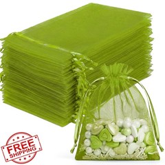 FUNFERY Green Organza Bags 3″x4″ 100 Pcs