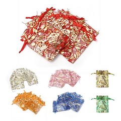 100Pc 7x9cm Rose Organza Drawstring Gift Jewelry Bags Pouches Wedding Xmas4677