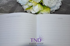 GUEST BOOK AND PEN SET WITH FLORAL PATTERN & RHINESTONE FLOWER BY VICTORIA LYNN