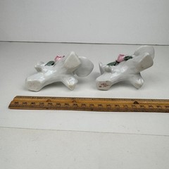 2 Vtg White Figurines Birds Doves Roses Leaves Branch Wedding Tabletop Deco Gold