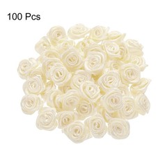 100pcs 1.5cm Mini Ribbon Roses for Crafts Artificial Fabric Flowers Beige