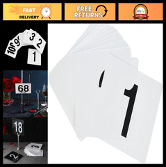 Plastic Table Number Cards 1-100 Double Sided, 4″x4″ White with Bold Black Numbe