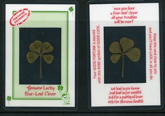GENUINE ORIGINAL LUCKY 4 LEAF CLOVER LAMINATED CREDIT CARD SIZE over 30 years ol