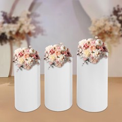 3 Pcs Round Cylinder Pedestal Stand For Wedding Party Display Stand Decor White