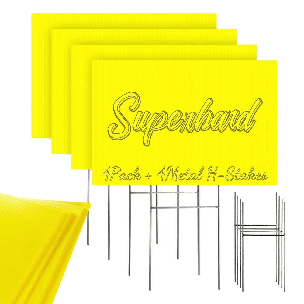Blank Yard Signs with Stakes, Yellow 4 Pack12″x18″ Corrugated Plastic Sheet f…