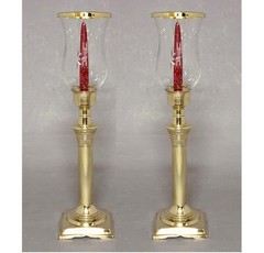 Candle Holder Brass Star Cut Glass Shade and Brass Ring 4.5″Sq 17.5″High Set/2