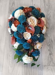 Burnt Orange Teal Bridal Bouquet Sola Wood Cascade Calla Lily Wedding Flowers