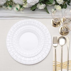 10″ WHITE DESSERT PLASTIC PLATES Round Basketweave Party Wedding TABLEWARE