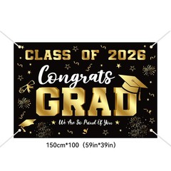 Graduation Decorations 2026 Set Black Gold, 60 inches x 40 inches, Gold