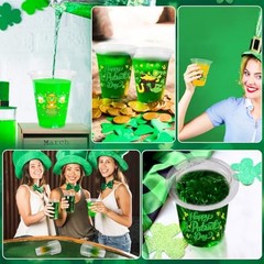 St Patrick’s Day Disposable Cups – 50pcs 12oz Green Shamrock St Patricks Cups