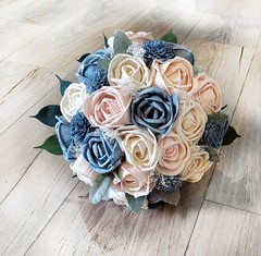 Blush Pink & Dusty Blue Rose Bridal Bouquet Sola Wood Bridesmaid Wedding Flowers