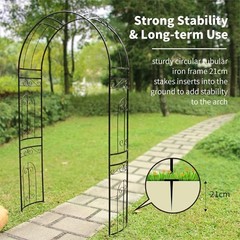 SCENDOR Metal Pergola Arbor, 95.3″ H x 45″ W Garden Wedding Arch Curved Black