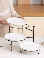 Kanwone 3 Tiered Serving Stand with White Porcelain Plates, 10 Inch,