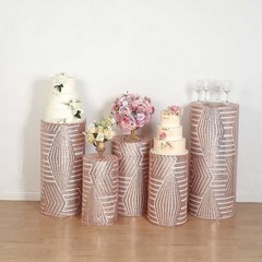 5 BLUSH Geometric Sequins Cylinder Display STAND COVERS Set Party Decorations