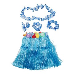 Kids Hawaiian Hula Grass Skirt Beach Dress Lei Flower Headband Girls Costume HOT