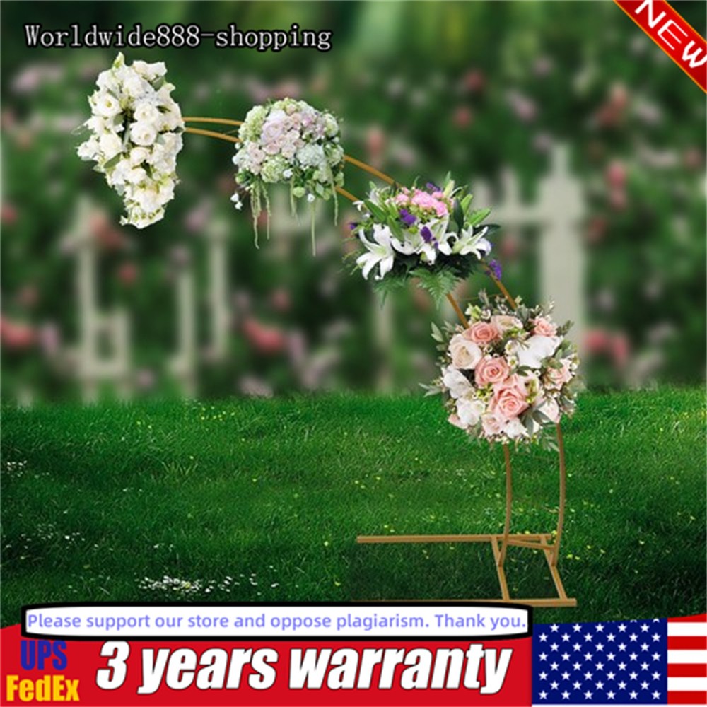 6.5ft Gold Metal Crescent Moon Wedding Arch Stand, Curved Flower Balloon Frame