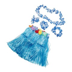 Kids Hawaiian Hula Grass Skirt Beach Dress Lei Flower Headband Girls Costume HOT