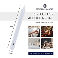Colonial Candle Unscented Taper Candle, Classic Collection, 10 In, White