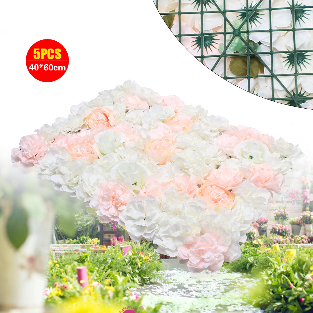 5pcs Pale Pinkish Gray Silk Artificial Flower Wall Panels 60 × 40 Cm Backdrop