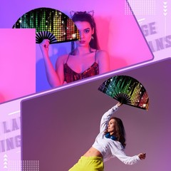 Maitys 2 Pcs Large Clap Fans for Line Dancing 13 Flash Pattern, Multi Color