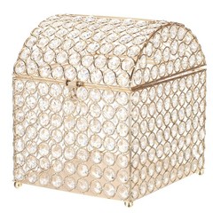 Crystal Card Box with Heart Lock, 7.5″ x 8.3″ x 9.1″ Wedding Card Box Gold