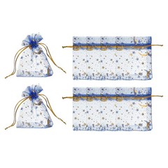 Organza Bags, 50 Pcs 2.8 x 3.5 Inch Moon Star Mesh Pouch, Sapphire Blue Gold