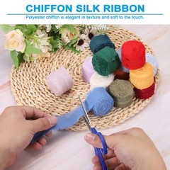 1″ x 7Yd Chiffon Silk Ribbon, 3 Rolls Handmade Fringe Fabric, Light Grey
