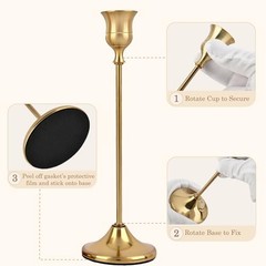 Metal Taper Candlestick Holders Vintage Brass Home Decor for Set of 6 Gold