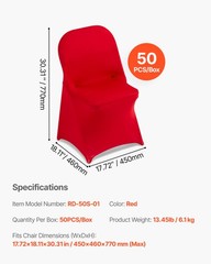 VEVOR 50PCS Red Stretch Spandex Folding Chair Covers for Wedding Party Dining