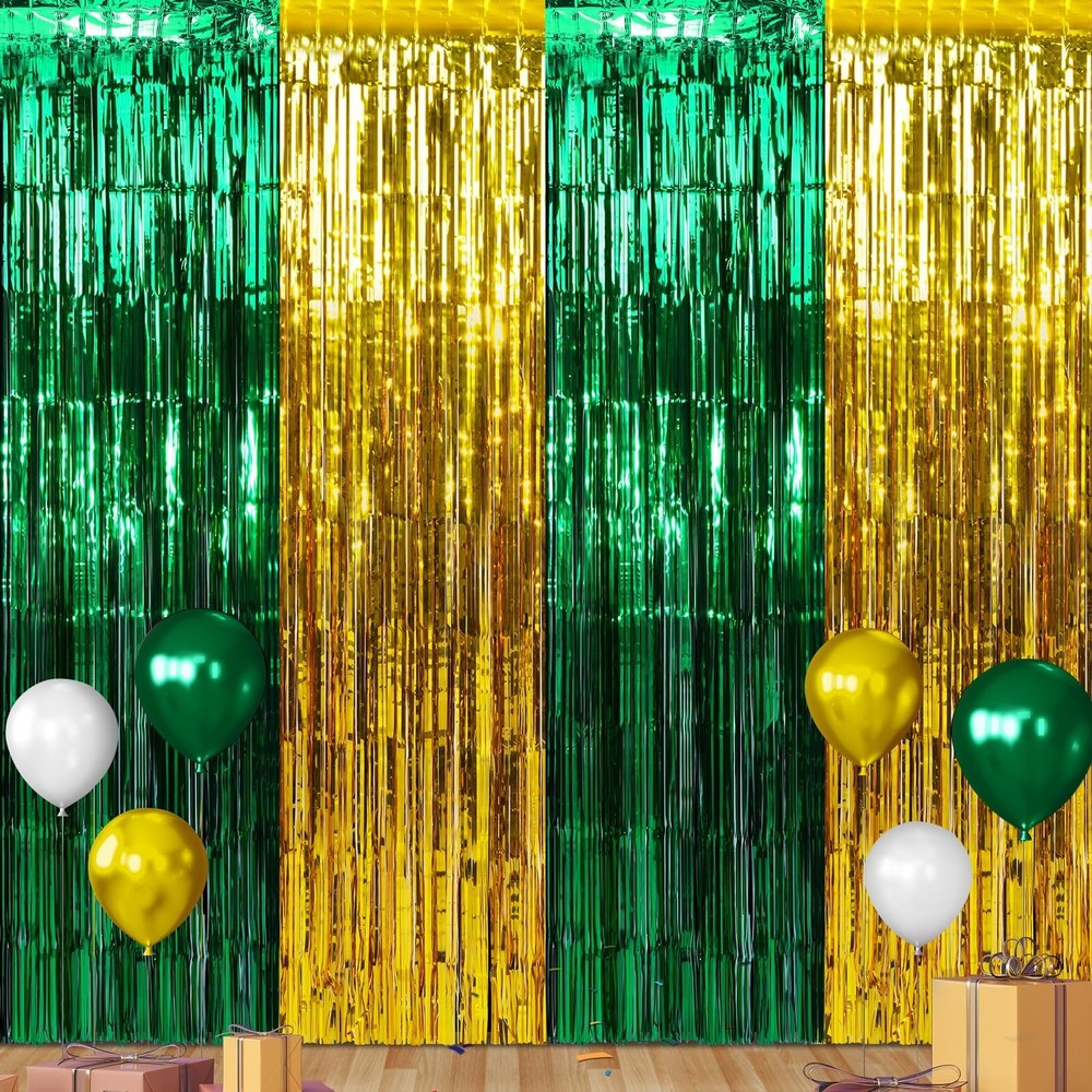 3Pack 3.3Ft x 6.6Ft Graduation Foil Fringe Curtain Backdrop Decorations, Gree…