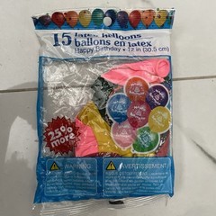 15 Pieces Happy Birthday Latex Balloons 12 inches / 15 cm NEW