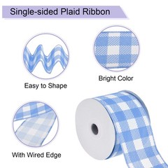 2.5 Inch x 10 Yards Plaid Check Ribbon Blue Gingham Ribbon