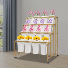 4-tier Flower Holder Flower Display Stand with 16 Pieces Buckets Metal PP